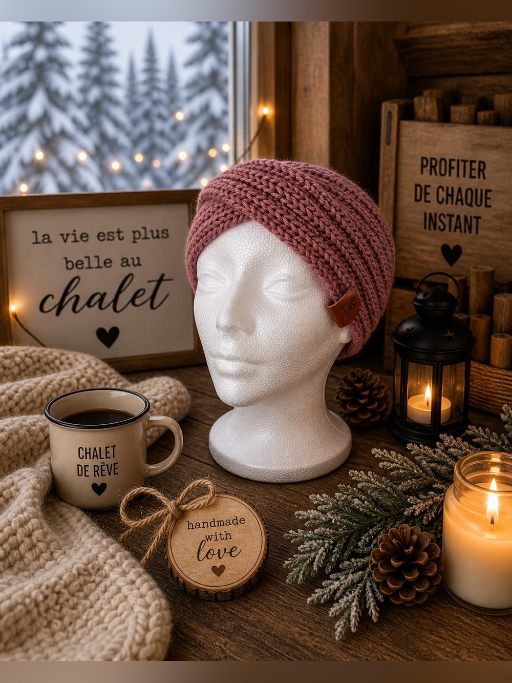 Handmade Knit Headband Turban – Dusty Rose